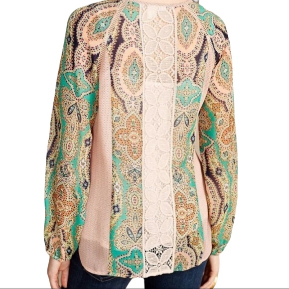 Anthropologie Meadow Rue peasant top w/lace detail paisley print sz s - Picture 4 of 10